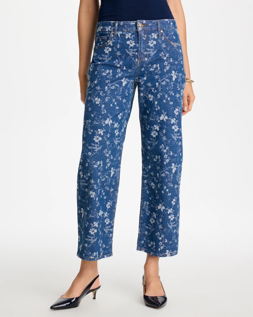 Indigo Girlfriend Wide Floral Crop Jean