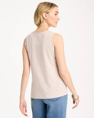 Smokey Taupe Embroidered Cotton Slub Scoopneck Tank