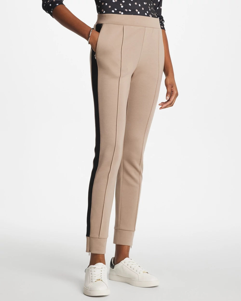 Studio Taupe Zenergy® Double-Knit Contrast Ankle Pants