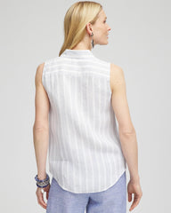 Indigo No Iron™ Linen Tie-Front Sleeveless Shirt