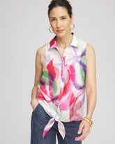 Crushed Berries No Iron™ Bloom Linen Tie-Front Shirt