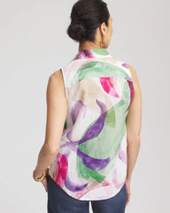 Crushed Berries No Iron™ Bloom Linen Tie-Front Shirt