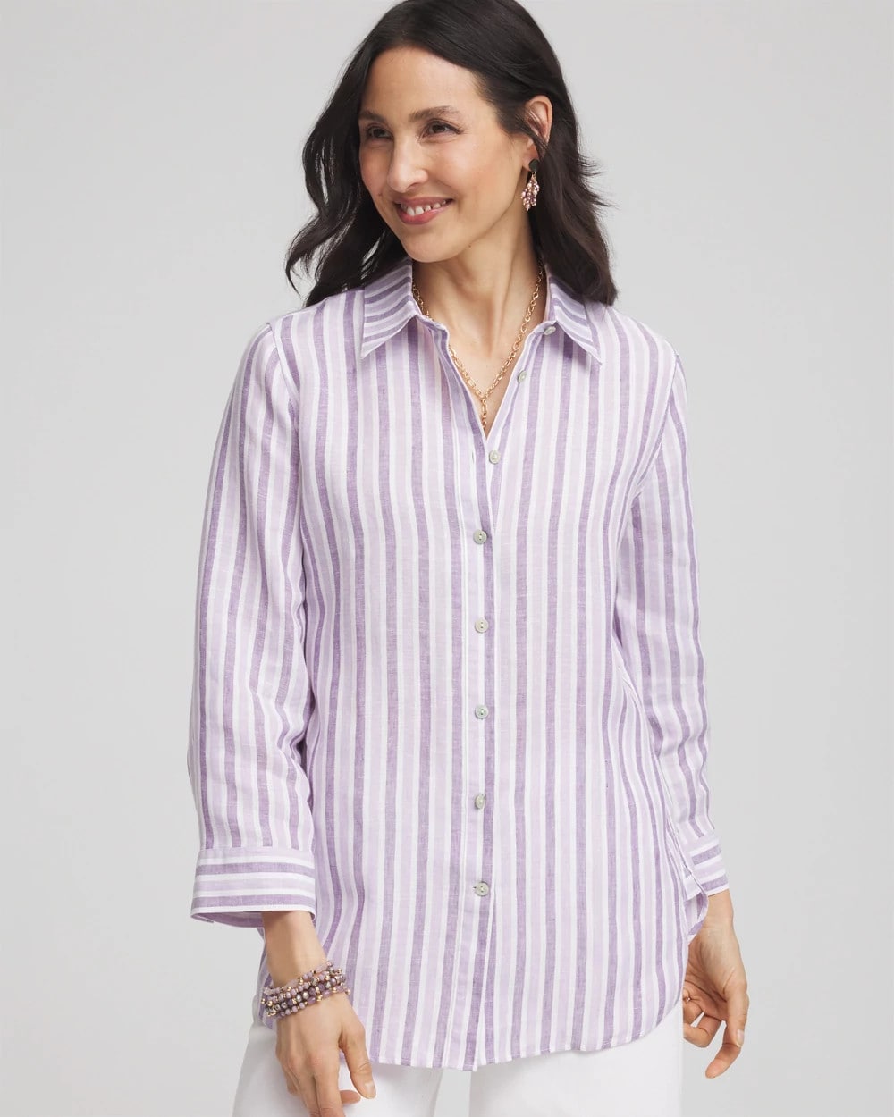 Plum Shade No Iron™ Plum Striped Linen Shirt