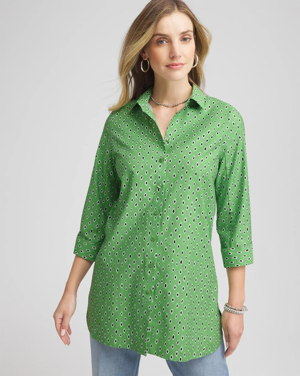 Salted Lime No Iron™ Geo-Print Tunic