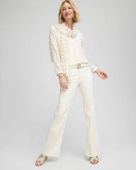 English Cream Petite Girlfriend Flared Leg Jeans