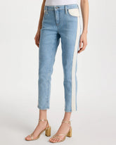 Indigo Girlfriend Ticking Stripe Crop Jeans