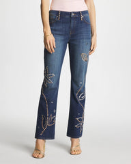 Spellbound Indigo Embellished Girlfriend Cropped Flared Jeans