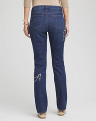 Sequoia Indigo Sequins Rose Girlfriend Slim-Leg Jeans