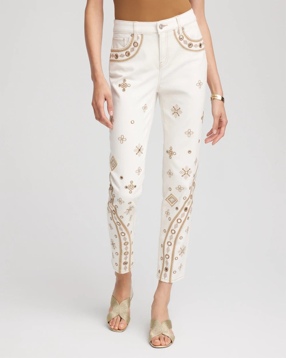 Sea Salt Embellished Girlfriend Slim Ankle Jeans