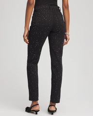 Black Stone Embellished Girlfriend Slim Ankle Jeans