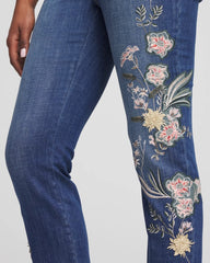 Dragon Road Indigo Appliqué Girlfriend Slim Ankle Jeans
