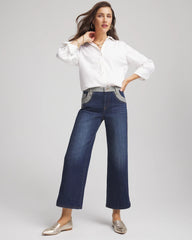 Eclipse Indigo Girlfriend Cropped Colorblock Wide-Leg Jeans