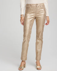 Champagne Fizz Girlfriend Slim Ankle Foiled Lace Jeans