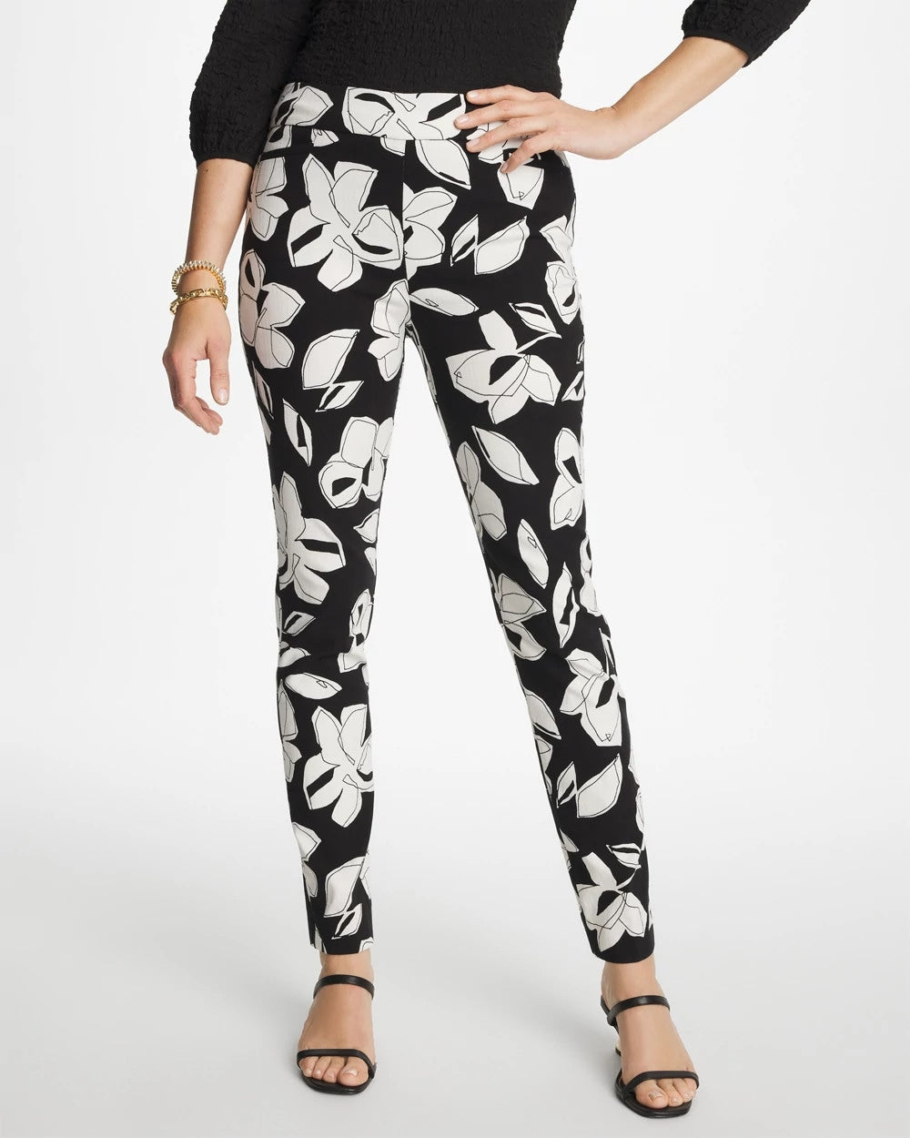 Black Blooms Brigitte™ Slim Pull-On Ankle Pants