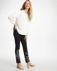 Black Floral Soutache Brigitte™ Slim Pull-On Ankle Pants