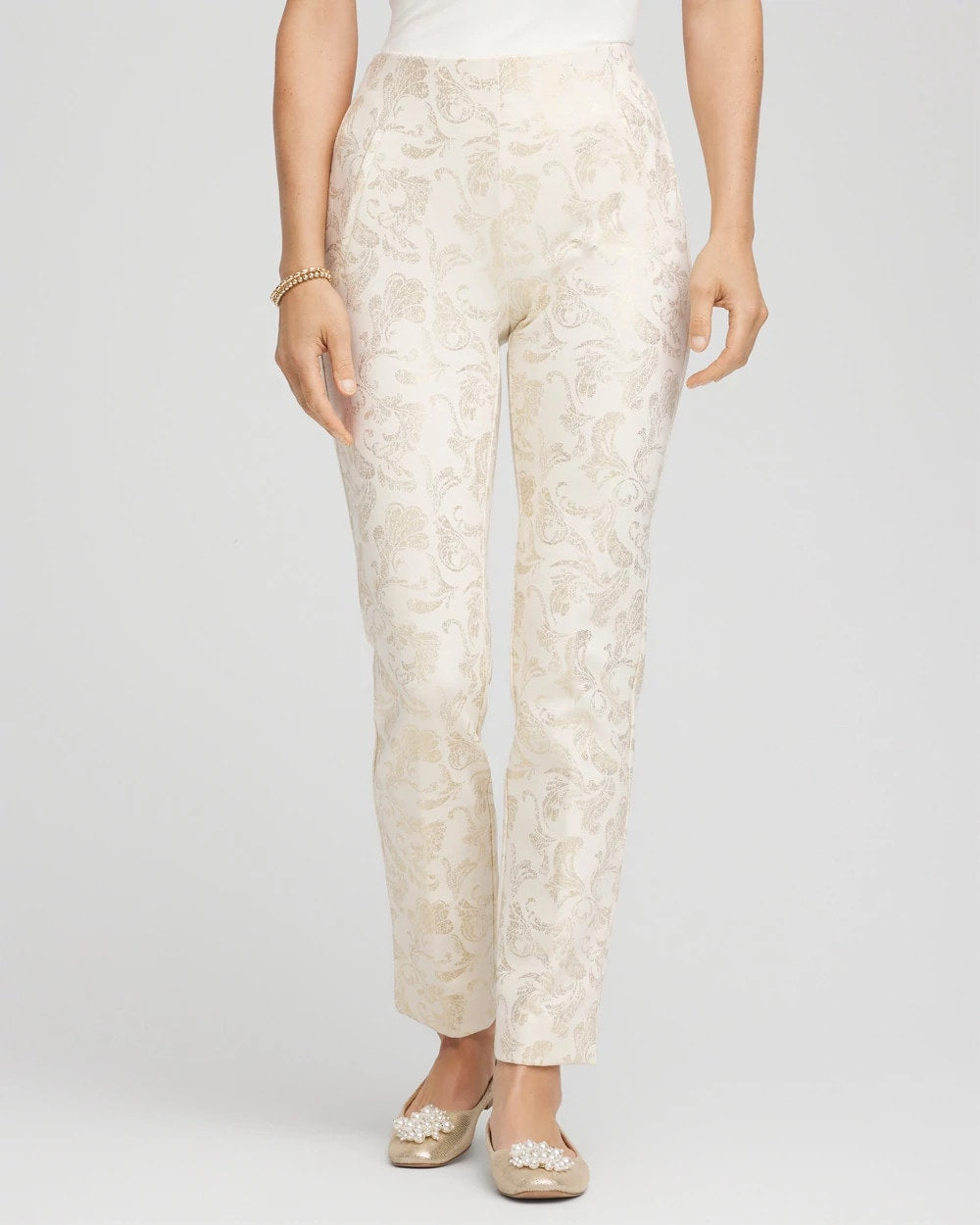 English Cream Juliet Golden Foiled Slim Ankle Pants