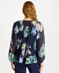Passport Blue Crinkle Chiffon Tie-Front Blouse