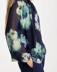 Passport Blue Crinkle Chiffon Tie-Front Blouse