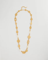 Gold Pearl Hammered Long Necklace