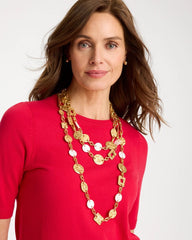 Gold Pearl Hammered Long Necklace