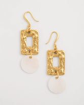 Gold Pearl Hammered Drop Earrings
