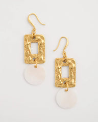 Gold Pearl Hammered Drop Earrings