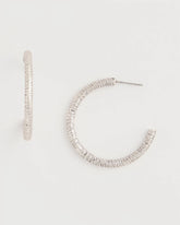 Silver Silvertone Textured Hoop Earrings