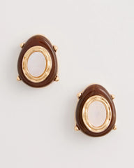 Brown Genuine River Shell Stud Earrings