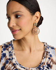 Brown Wood Carved Sun Drop Earrings