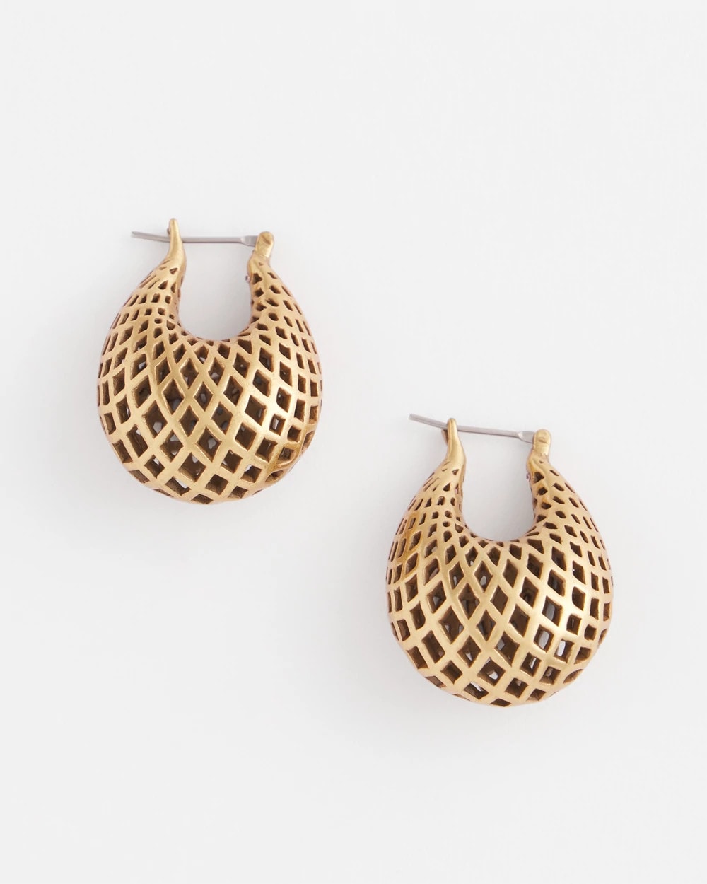 Gold Gold Lattice Puff Hoop Earrings
