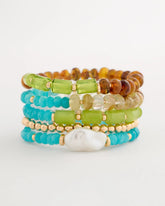 Multi Multi-Colored Stretch Set of Five Beaded Bracelets