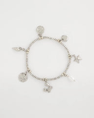 Silver Beachy Silvertone Stretch Charm Bracelet