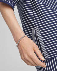 Silver Small Beaded Silver Tone Stretch Bracelet