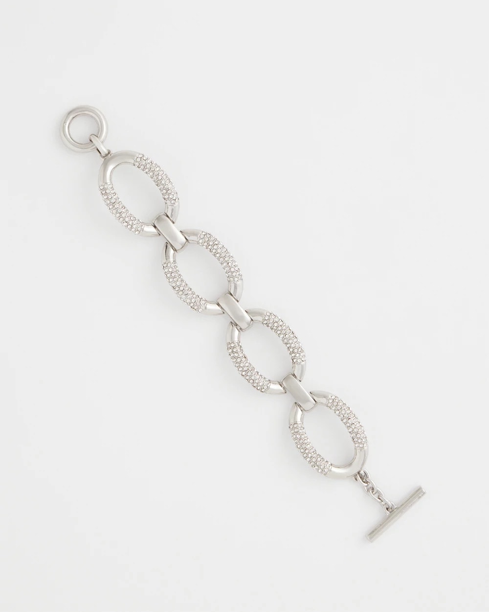 Silver Large Pave Link Toggle Bracelet