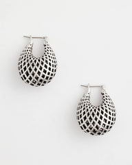 Silver Silver Lattice Puff Hoop Earrings
