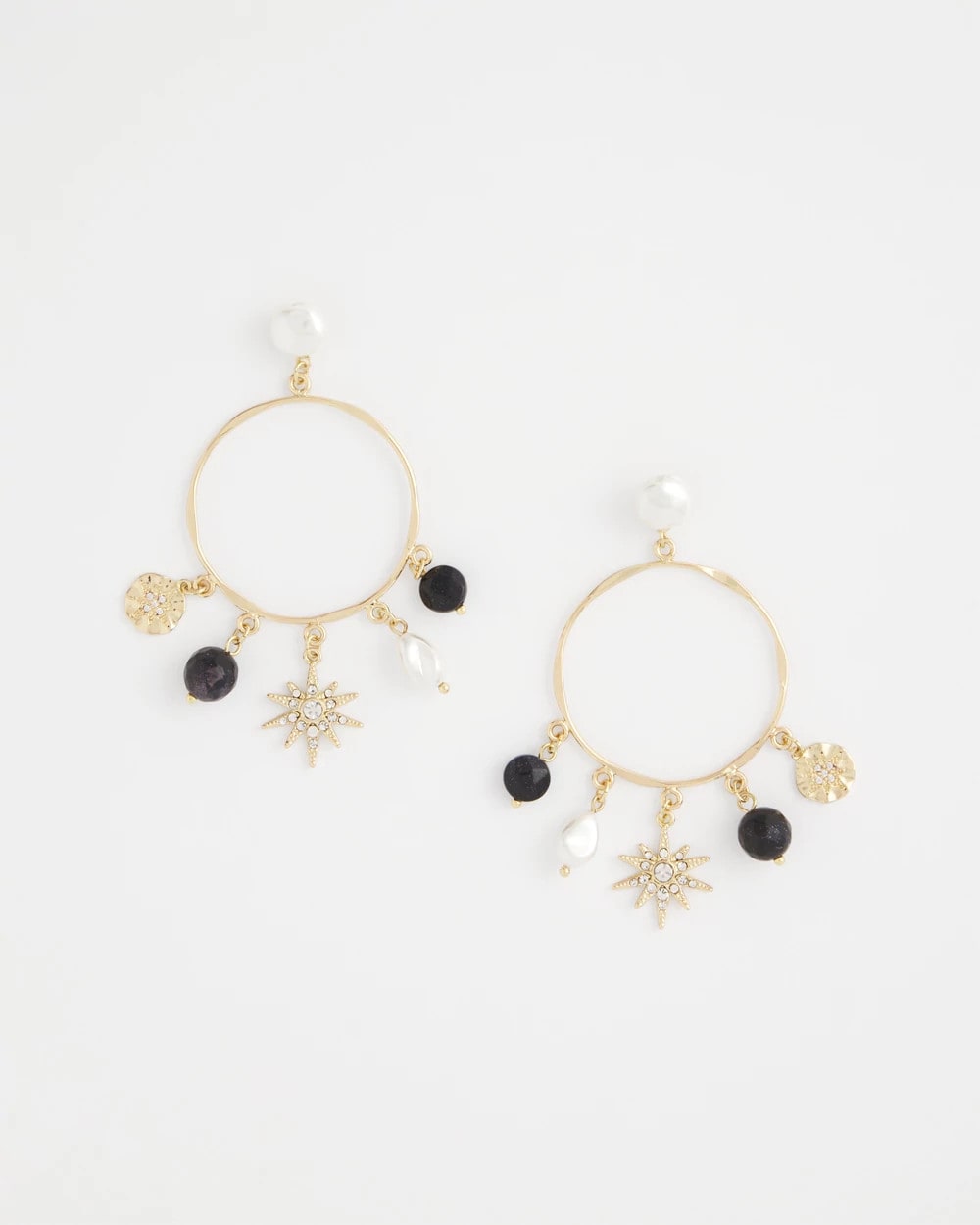 Gold Starry Night Charm Hoop Earrings