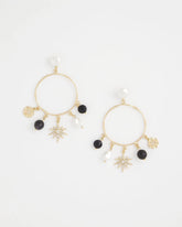Gold Starry Night Charm Hoop Earrings