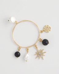 Gold Starry Night Charm Hoop Earrings