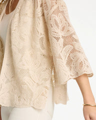 Natural Short Crochet Lace Kimono