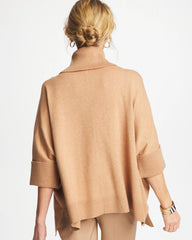 Faux Creme Coffee Heather Cowlneck Knit Fringe Poncho