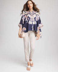 Passport Blue Collarless Floral-Paisley Poncho