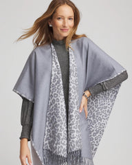 Storm Cloud Reversible Animal Print Fringe Ruana
