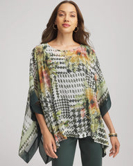 Nettle Leaf Printed Crinkle-Chiffon Pullover Poncho