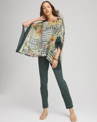Nettle Leaf Printed Crinkle-Chiffon Pullover Poncho