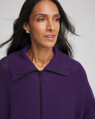 Purple Elixir Rhinestone Zip-Collar Sweater Poncho