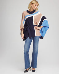 Passport Blue Belted Colorblock Poncho