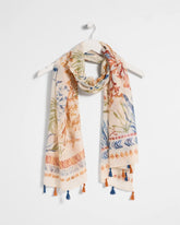 Olive Sea Life Tassel Oblong Scarf