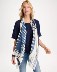 Passport Blue Palm Frond Oblong Scarf