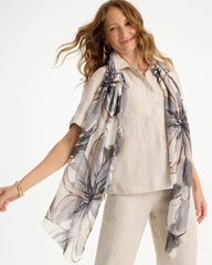 Neutral Foiled Floral Oblong Scarf