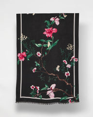 Black Kyoto Bloom Oblong Scarf